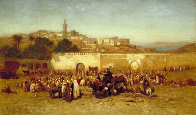 Día de mercado fuera de las murallas de Tánger, Marruecos de Louis Comfort Tiffany